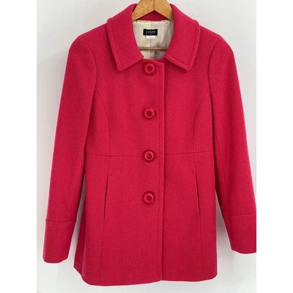 J. Crew Pea Coat Women's 4‎ Pink Wool Blend Ruffle Back Jacket - Picture 3 of 10
